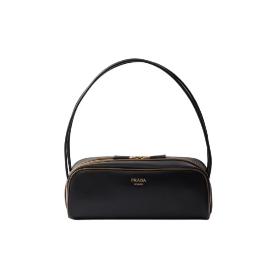 PRADA Swing Women\'s black single-shoulder bag with engraved logo and embossed pattern on the front